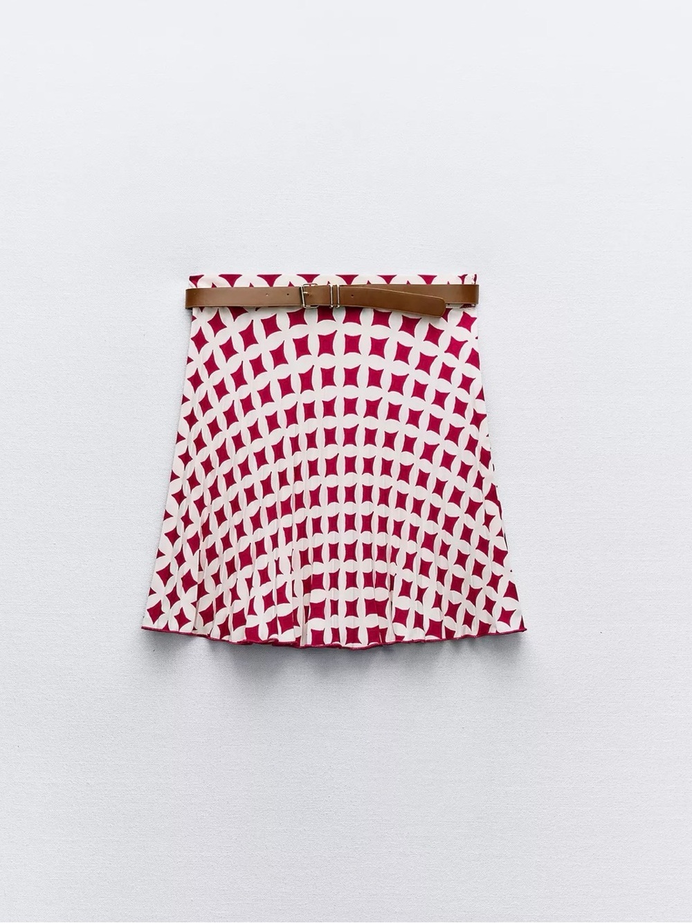 Zara Red and White Geometric Mini Skirt